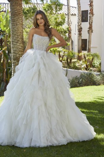 Raffled skirt ball gown wedding dress