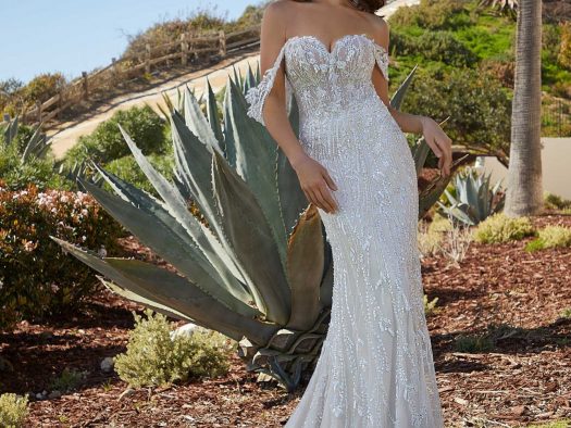 Fit and flare beaded wedding dress