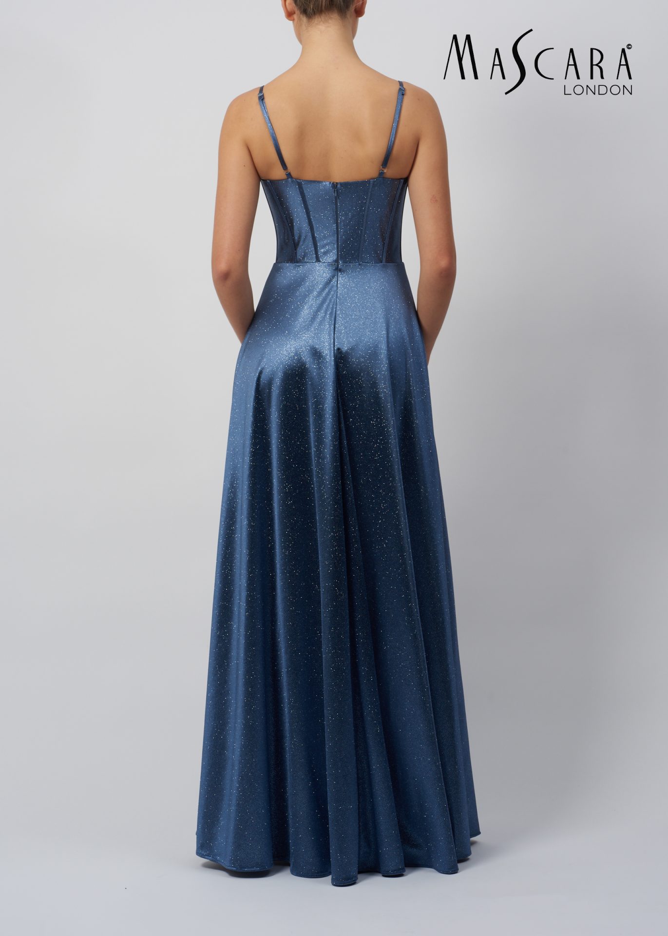 MC12338 Style MC12338 Satin A-line prom dress with a boned drape bodice.