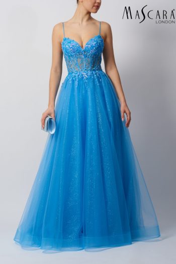 MC11348 ballgown prom dress, with lace and glitter tulle skirt.